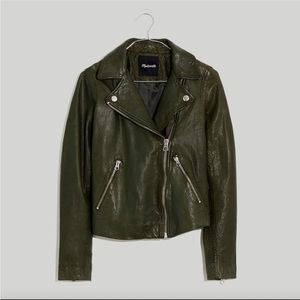 Madewell Forest Green Washed Leather Motorcyle Jacket